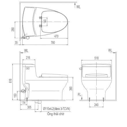 Bồn cầu 1 khối INAX AC-4005 nắp rửa điện tử CW-H20VN