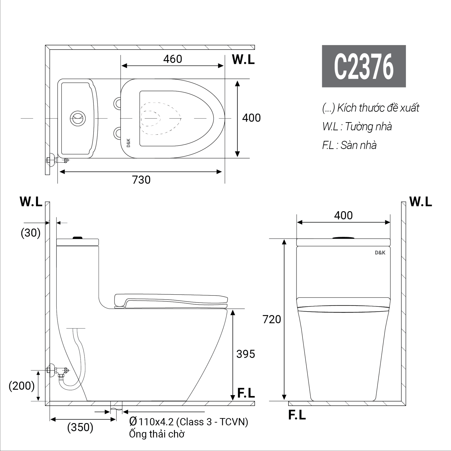 bàn cầu 1 khối DK-C2376