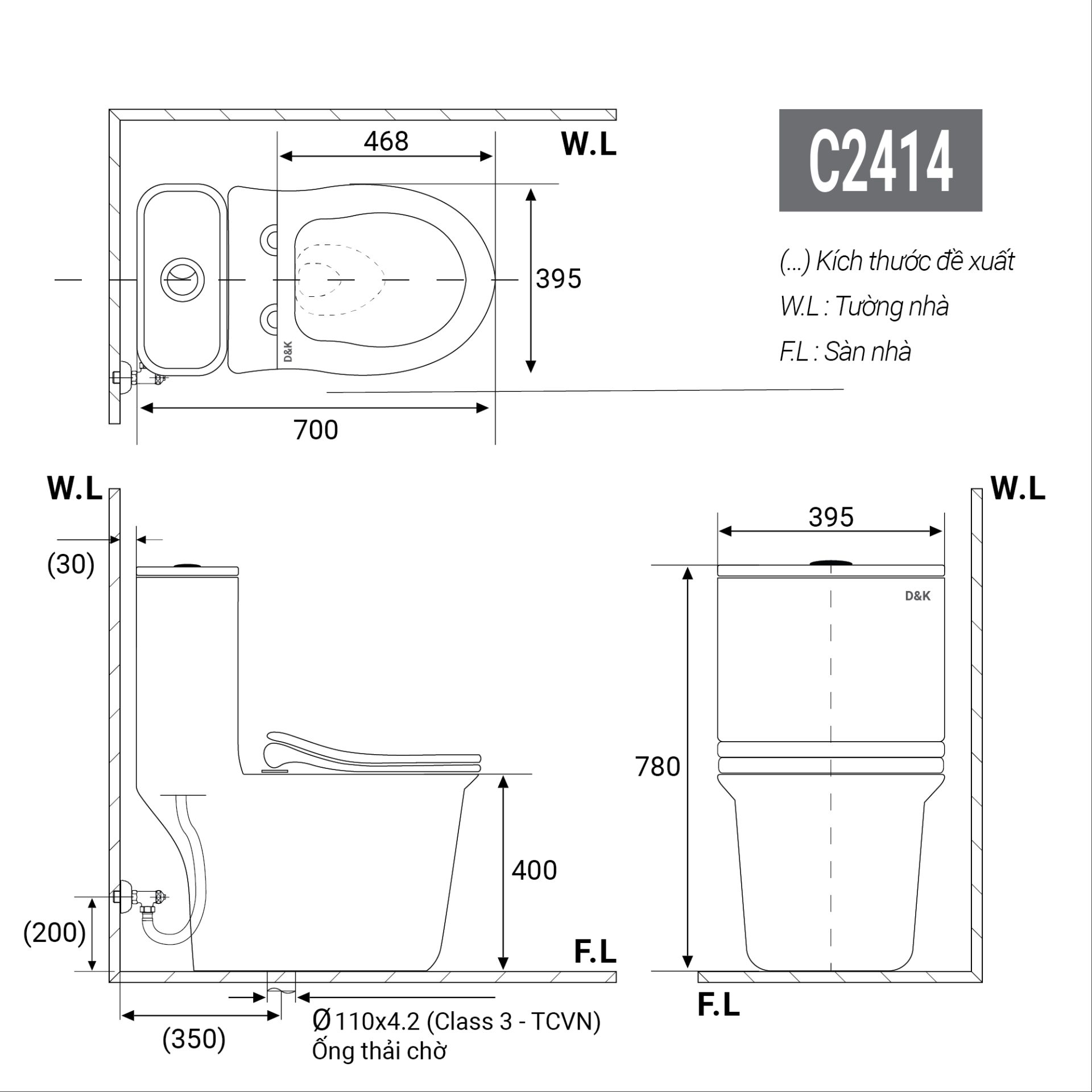 Bàn cầu 1 khối DK-C2414