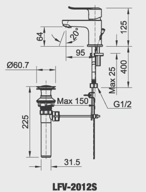 Vòi lavabo chậu rửa mặt Inax LFV-2012S nóng lạnh