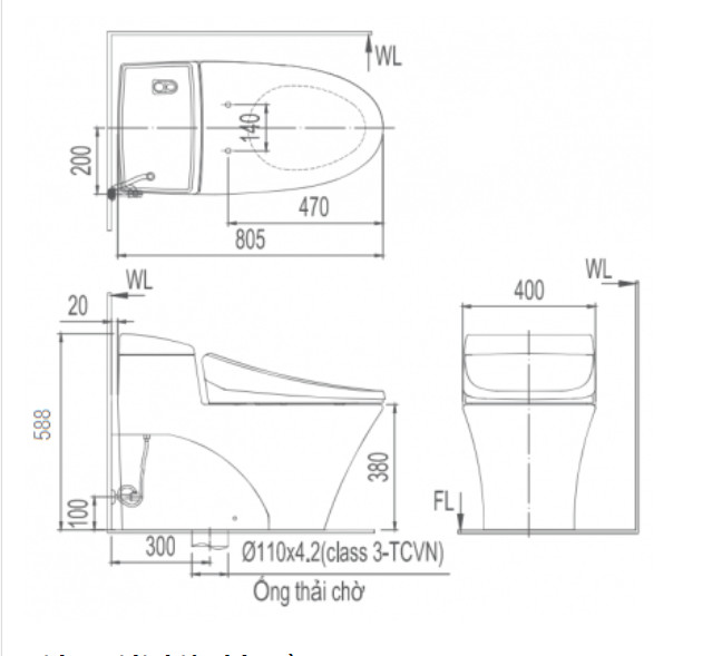 Bản vẽ kĩ thuật bồn cầu 1 khối INAX AC-1008VRN Aqua Ceramic