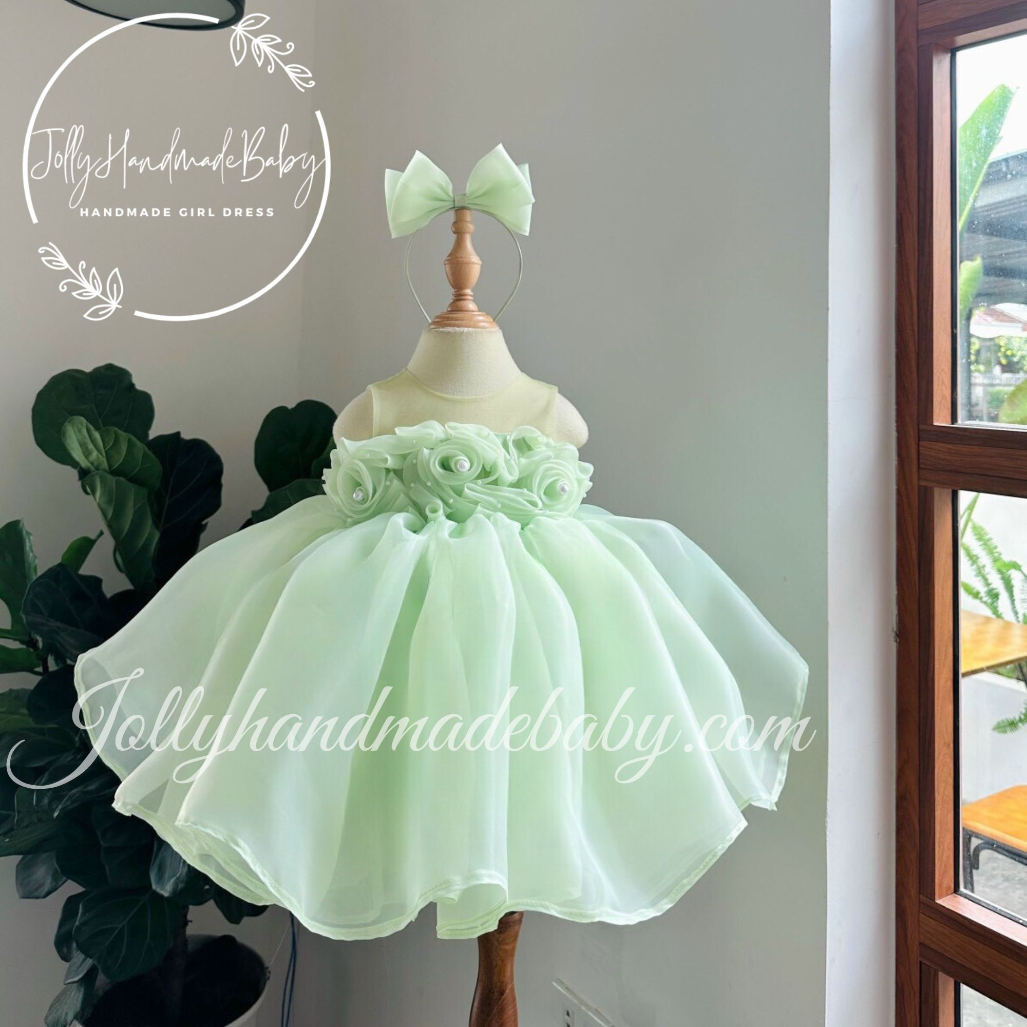 Green Organza Dress For Baby Girl Summer Baby Girl Dress Custom Girl Dress Handmade Girl Dress 2nd Birthday Dress