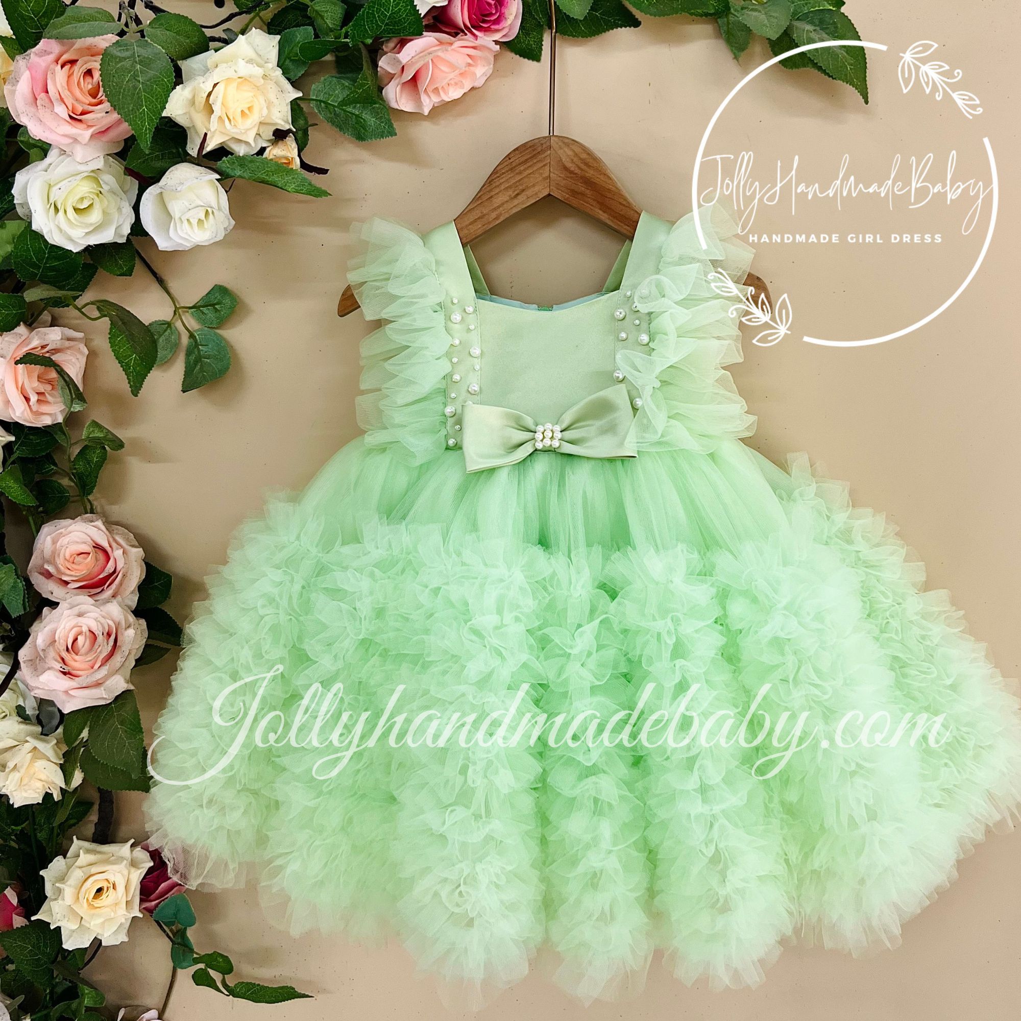 Mint Green Baby Girl Birthday Dress Handmade Tulle Dress Girl Occasion Dress Customize Princess Dress