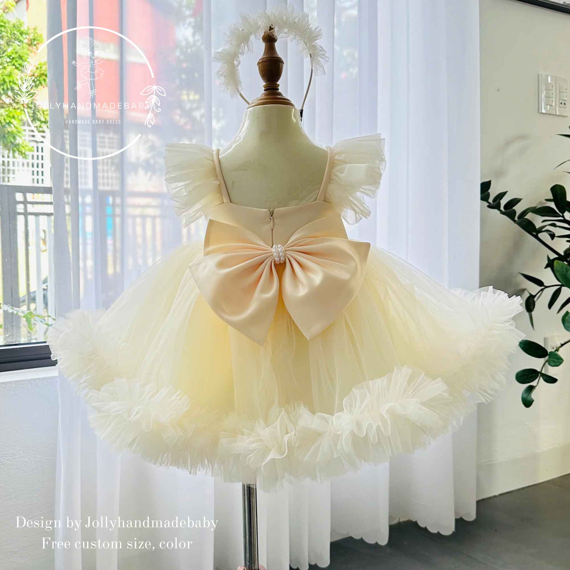 Cream Baby Girl Tutu Dress Soft Tulle Princess Dress with Bow, Elegant Birthday Outfit, Flower Girl Dress Jolly Handmade Baby Cream Baby Girl Tutu Dress Soft Tulle Princess Dress with Bow, Elegant Birthday Outfit, Flower Girl Dress Jolly Handmade Baby
