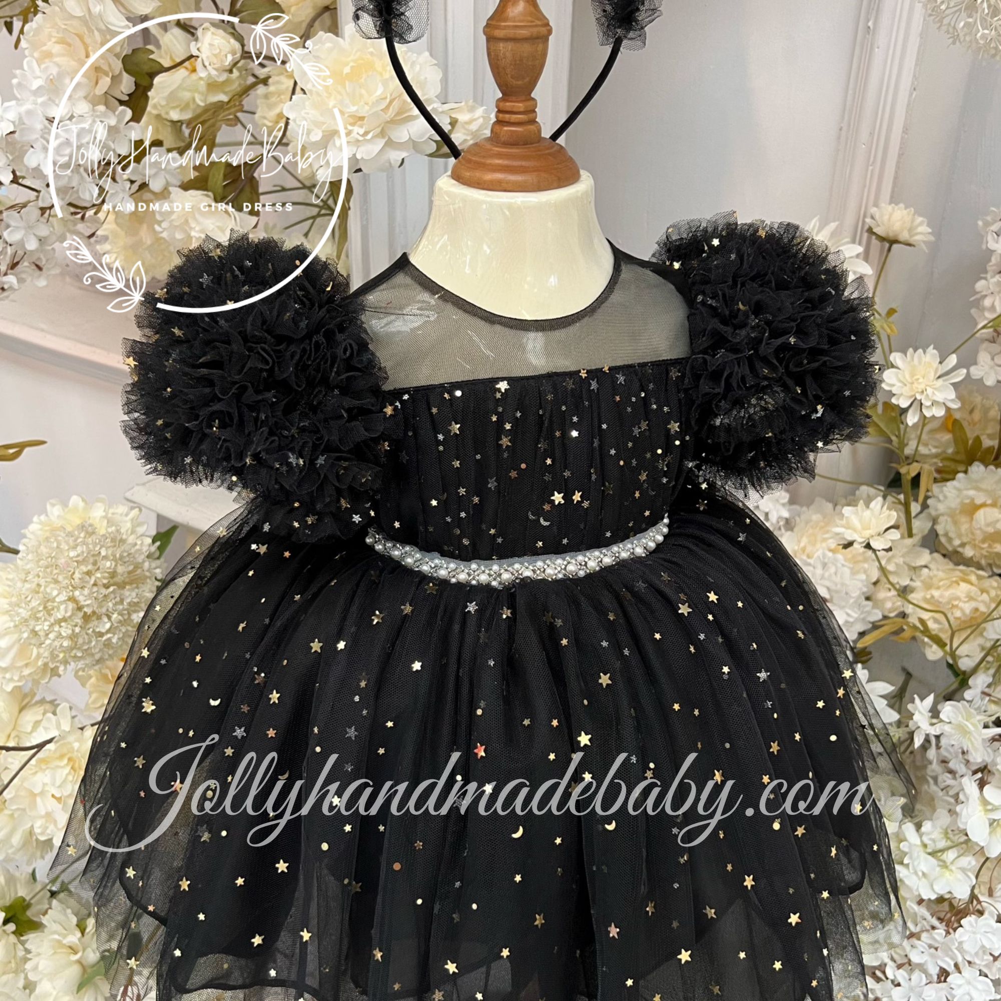 Baby Gown Baby Frock Black BLACK ROSE GIRL DRESS Baby Girl Tulle