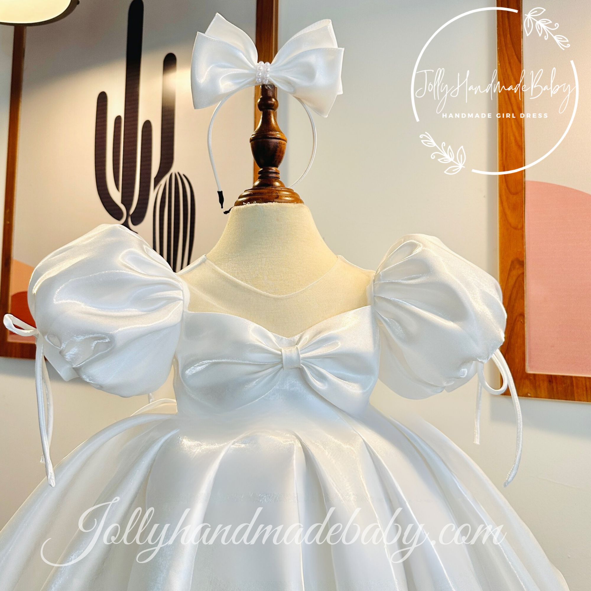 WHITE FLUFFY BABY DRESS Party Wear Outfit For Baby Girl Satin Dress With Bow Personalized Baby Girl Clothes