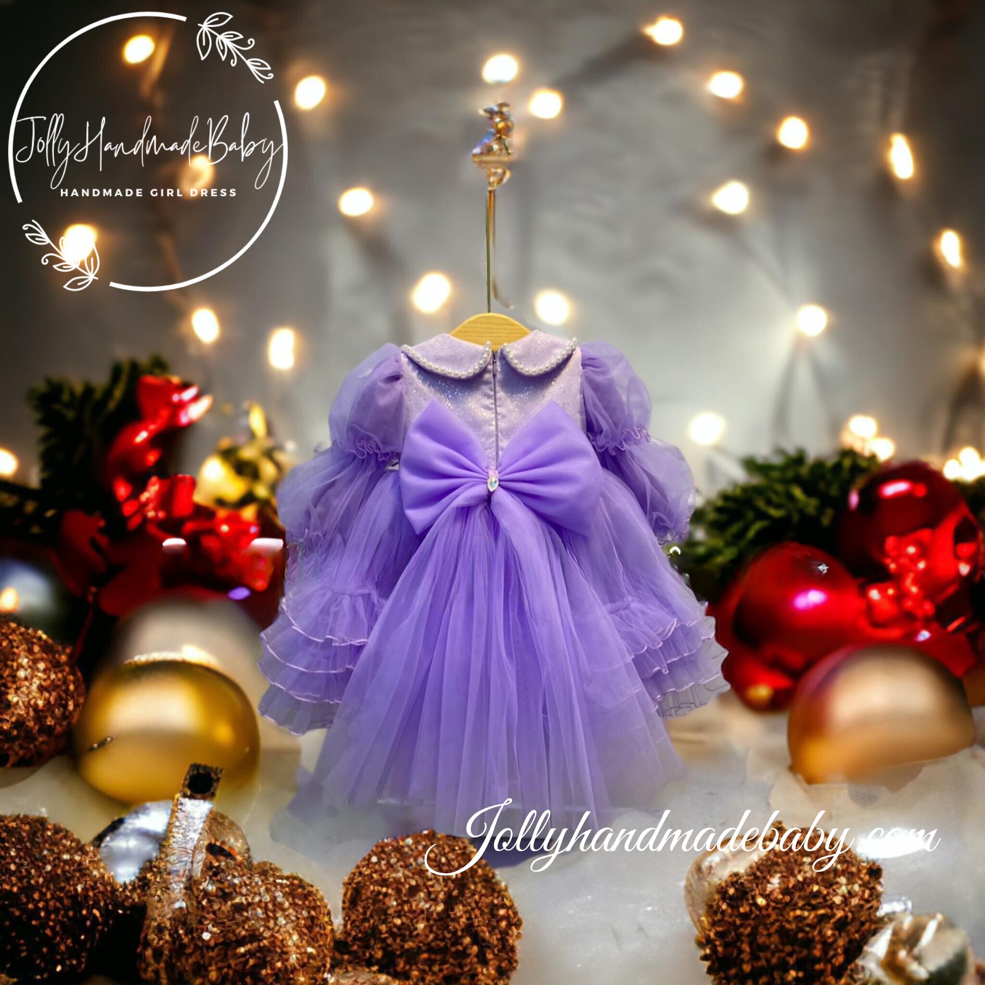 Tiered Ruffle Long Sleeve Tulle Maxi Dress with Exclusive Detail in Lavender Christmas Gift for Baby Girl