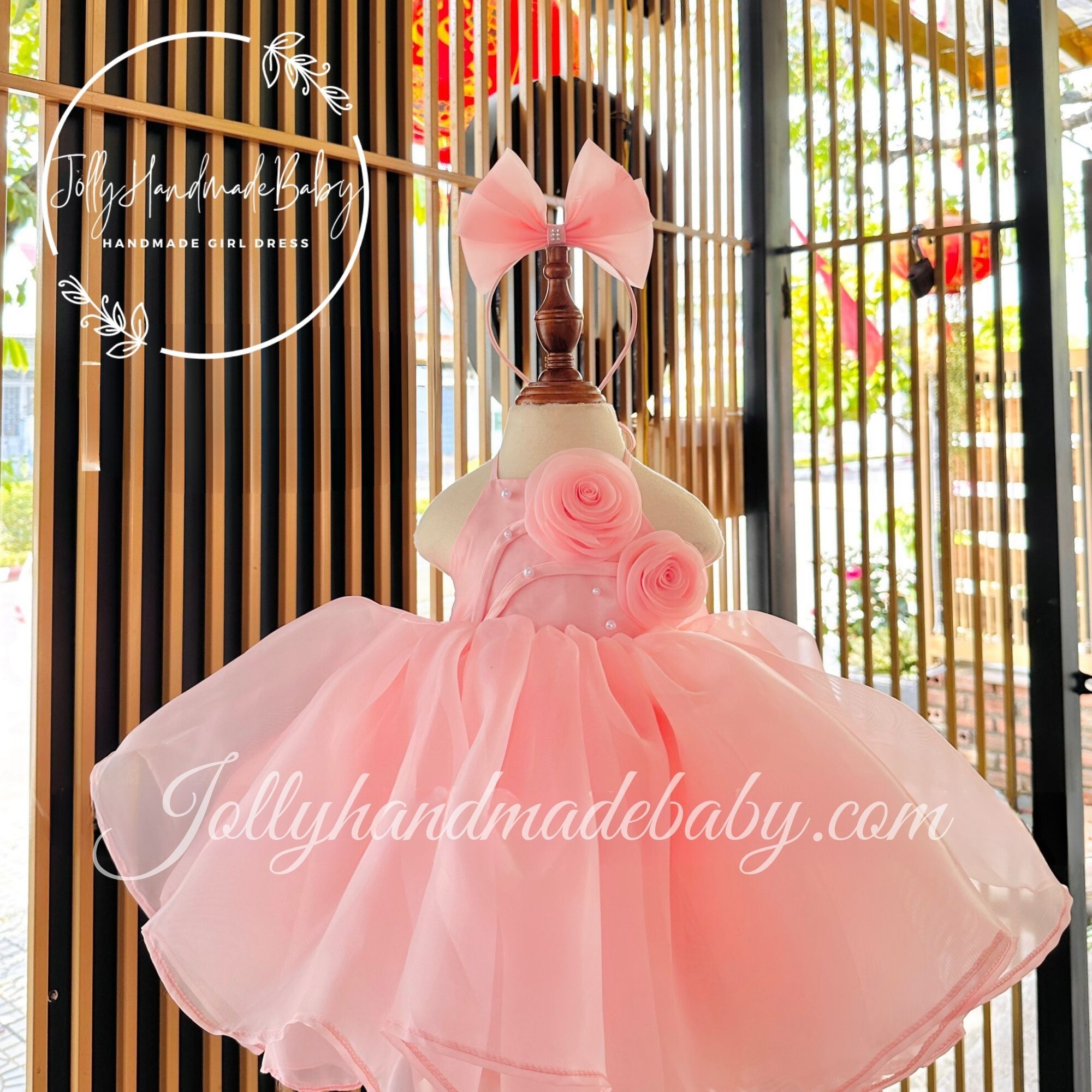 Ball Gown Peach Color Baby Dress Peach Girl Dress Party Organza