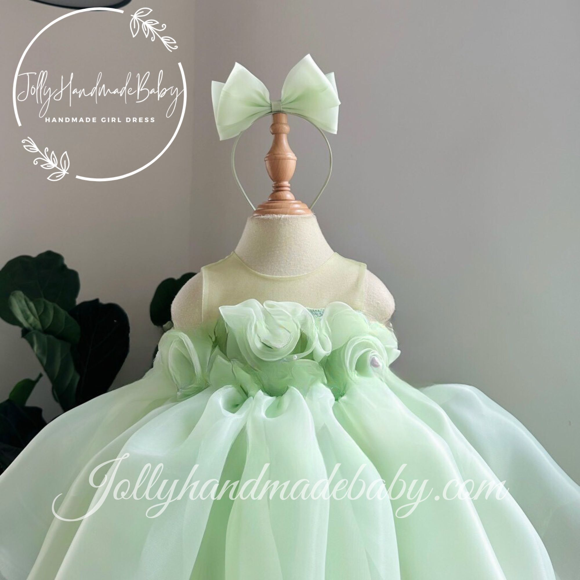 Green Organza Dress For Baby Girl Summer Baby Girl Dress Custom Girl Dress Handmade Girl Dress 2nd Birthday Dress