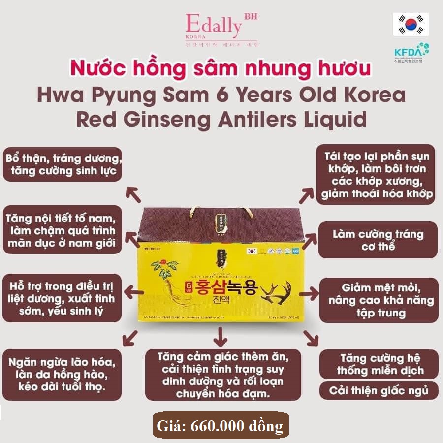Nước Hồng Sâm Nhung Hươu Edally - Hwa Pyung Sam 6 Years Old Korea Red Ginseng Antilers Liquid