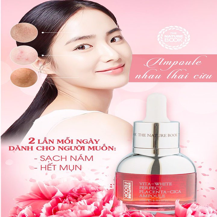 Ampoule Nhau Thai Cừu The Nature Book 30mlVita-White Perfect Placenta-Cica Ampoule
