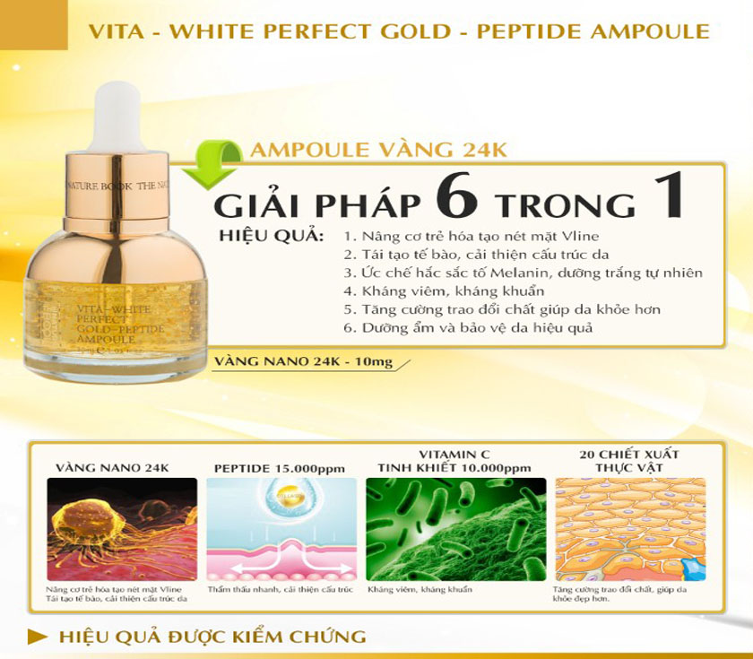 Ampoule vàng 24K The Nature Book - 30mlVita - White Perfect Gold Peptide Ampoule