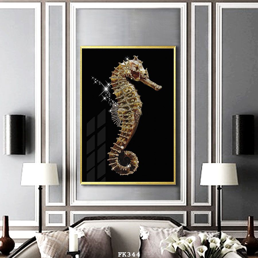 Tranh treo tường đơn dọc canvas Tráng gương pha lê cá ngựa trừu tượng (tỷ lệ 2:3) -8