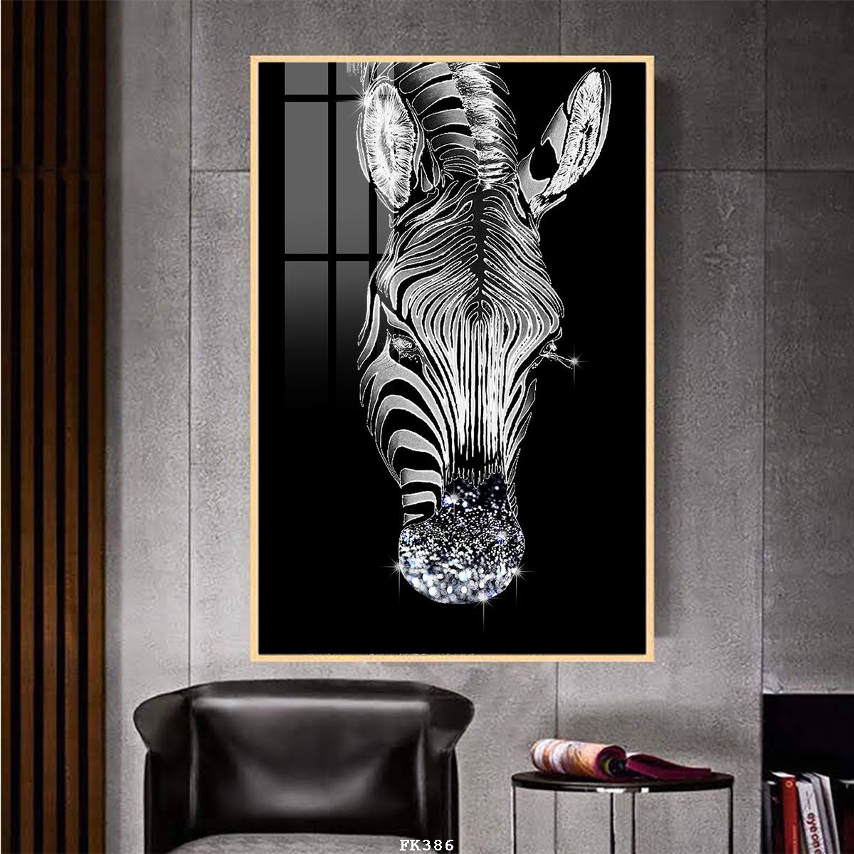 Tranh treo tường đơn dọc Canvas Tráng gương pha lê cao cấp ngựa vằn trừu tượng tỷ lệ 2:3 -9