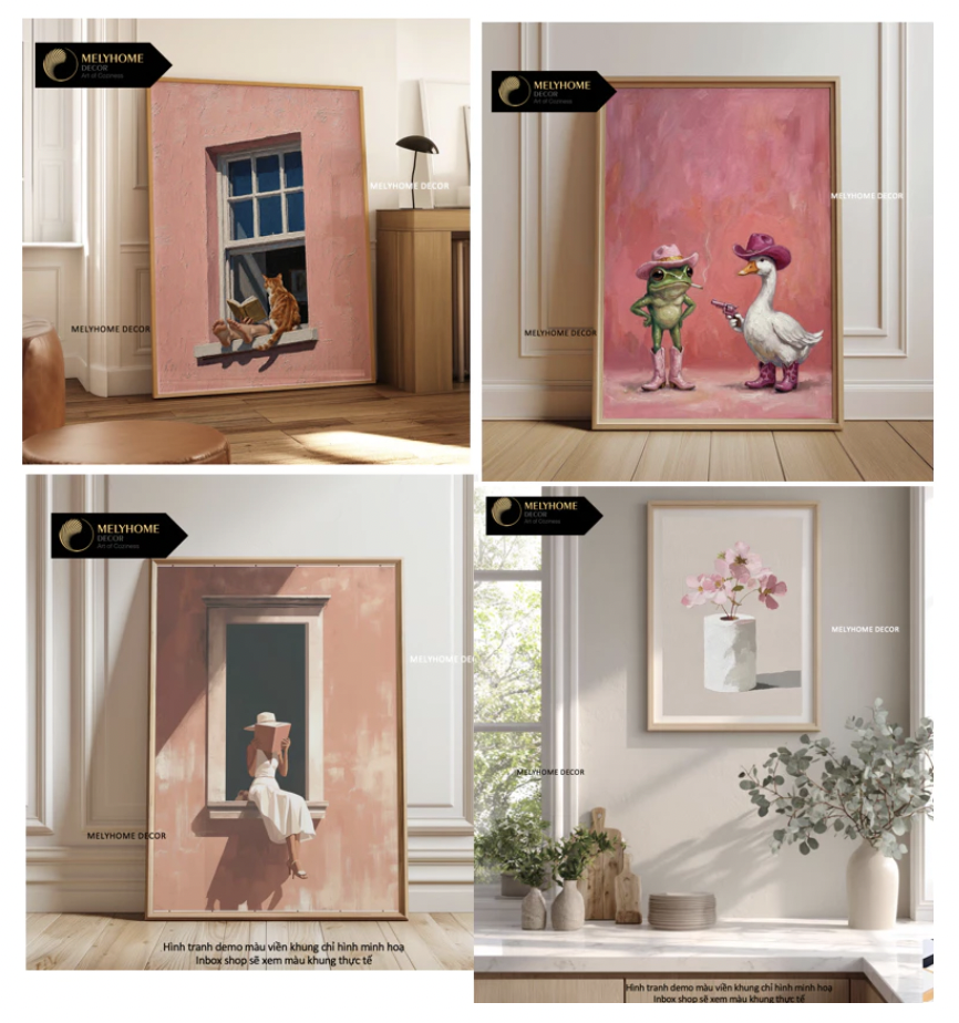 Tổng hợp các mẫu tranh Hồng Pastel Dễ Thương Ngọt Ngào Nghệ Thuật Cô Gái Trừu Tượng Boho Minimalist Tối Giản Đơn Dọc Treo Tường Trang trí