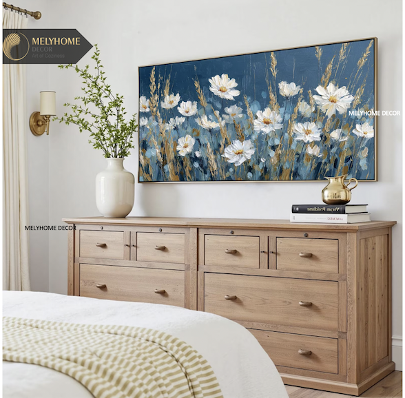 Tổng hợp Các Mẫu Tranh Ngang Biển Hoa Xanh Dương In Phẳng Như Nổi 3D Nghệ Thuật Treo Tường Trang trí Phòng Khách Sạn Resorts Phòng Ngủ MELYHOME DECOR