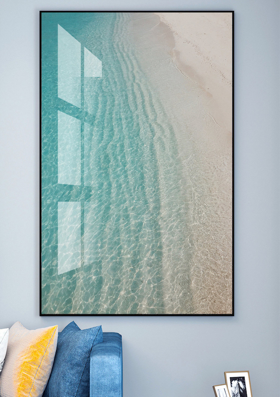 Tranh Trừu Tượng Biển Xanh Dương Treo Tường Đơn Dọc Tráng gương / Canvas Cao Cấp -14