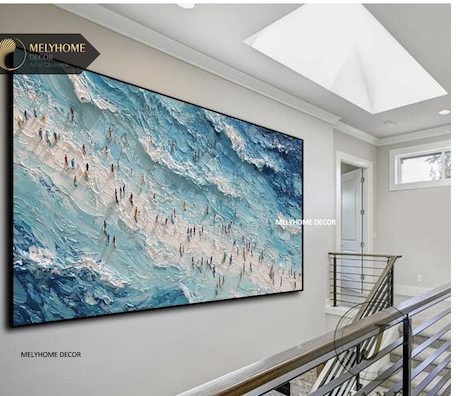 Tổng hợp Các Mẫu Tranh Ngang Biển Hoa Xanh Dương In Phẳng Như Nổi 3D Nghệ Thuật Treo Tường Trang trí Phòng Khách Sạn Resorts Phòng Ngủ MELYHOME DECOR