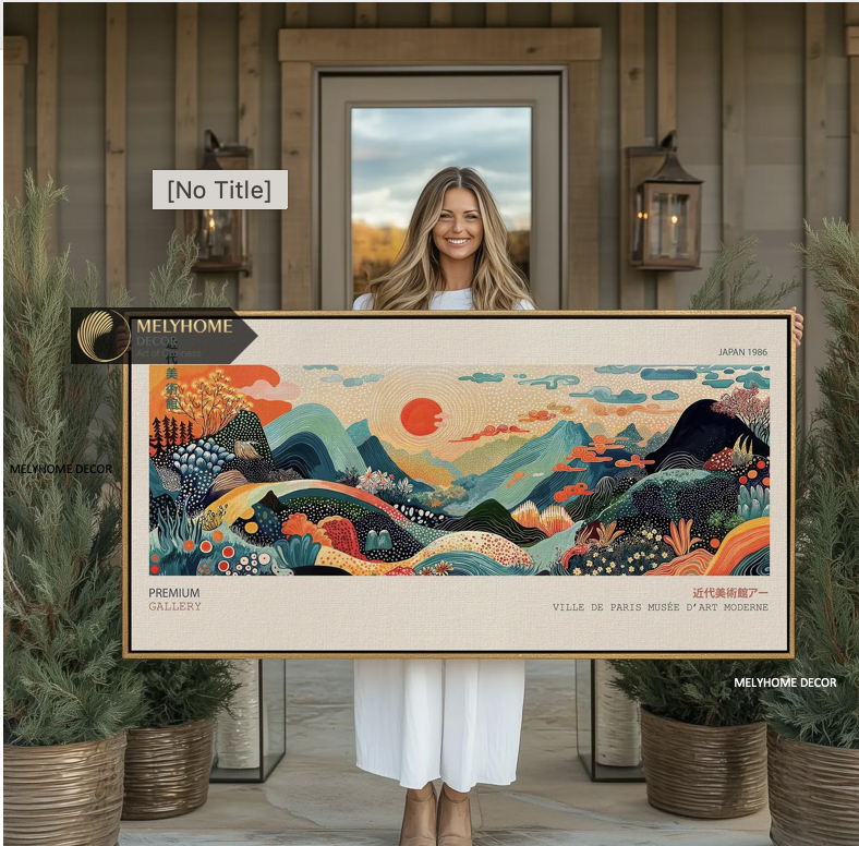 Tranh Khổ Lớn Ngang Hoàng Hôn Mặt Trời Rừng Núi Màu Sắc Phong Cảnh Tối Giản Boho Minimalist Treo Tường Canvas / Tráng gương trang trí phòng khách sạn, phòng ngủ- MELYHOME DECOR