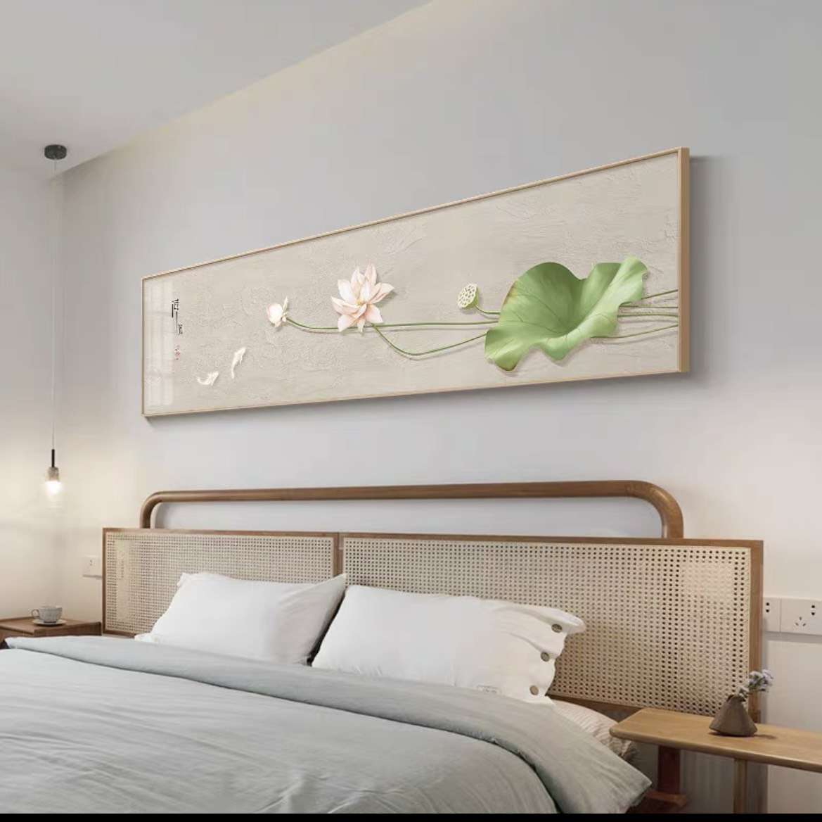 Tranh treo tường đơn ngang Tráng gương / Canvas - Hoa Sen Cửu Ngư- HS131