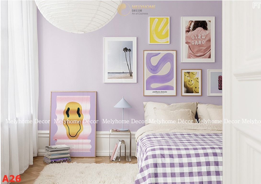 Bộ 6 Tranh Treo Tường Tráng gương/Canvas Tối Giản Minimalism Hình Học Trừu Tượng Tím Nhạt - 21