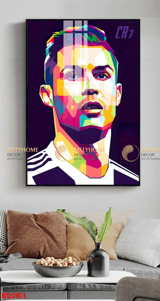 Tranh người nổi tiếng cầu thủ bóng đá Ronaldo CR7 treo tường đơn dọc canvas Tráng gương  (tỷ lệ 2:3) -3