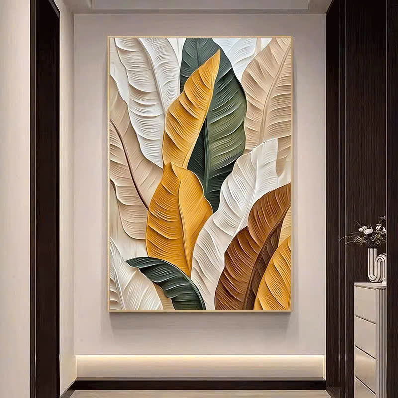 Tranh Lá Chuối Tropical Thiên Nhiên Vàng Xanh Wabi Sabi Boho Minimalist Tối Giản Trừu Tượng Be Nâu Đất Đơn Dọc Treo Tường Tráng Gương / Canvas Cao Cấp