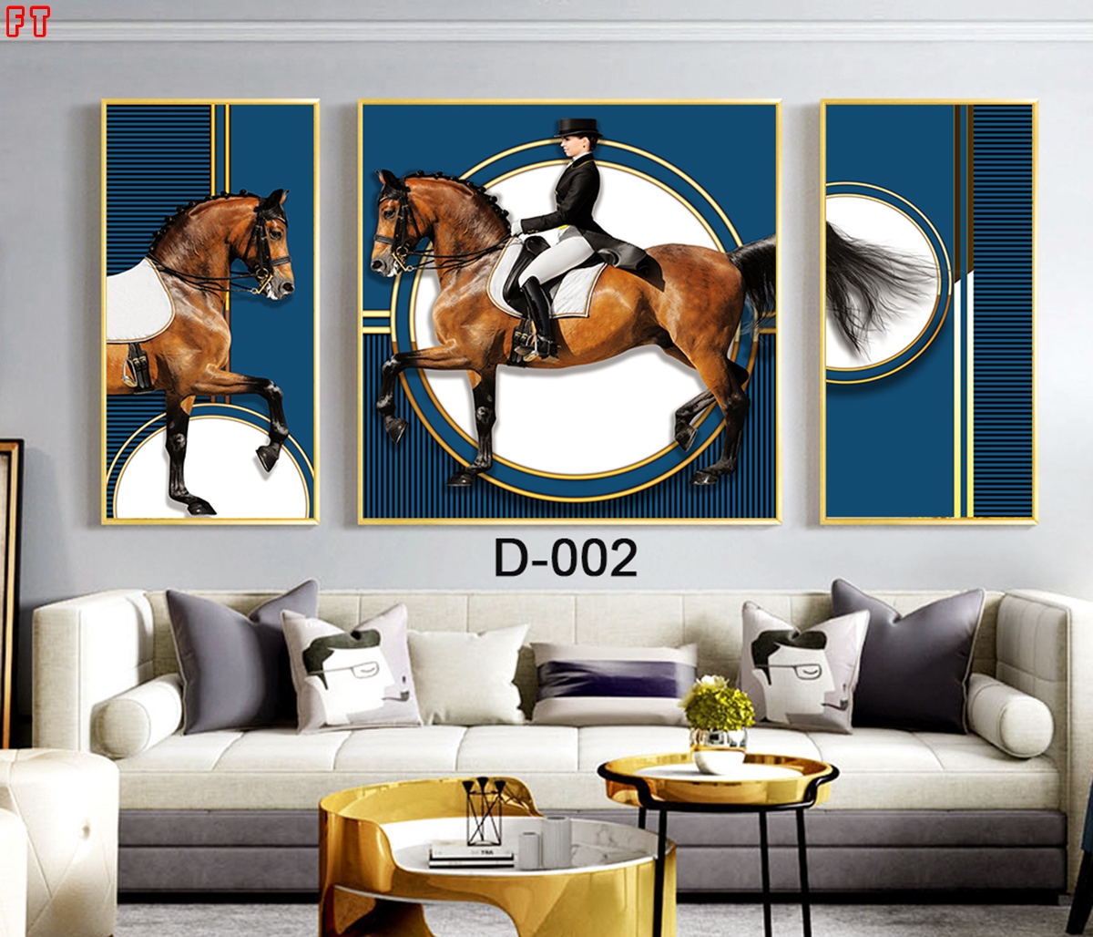 Bộ 3 tranh treo tường phong thuỷ Canvas Tráng gương cao cấp tranh ngựa mã đáo thành công -11