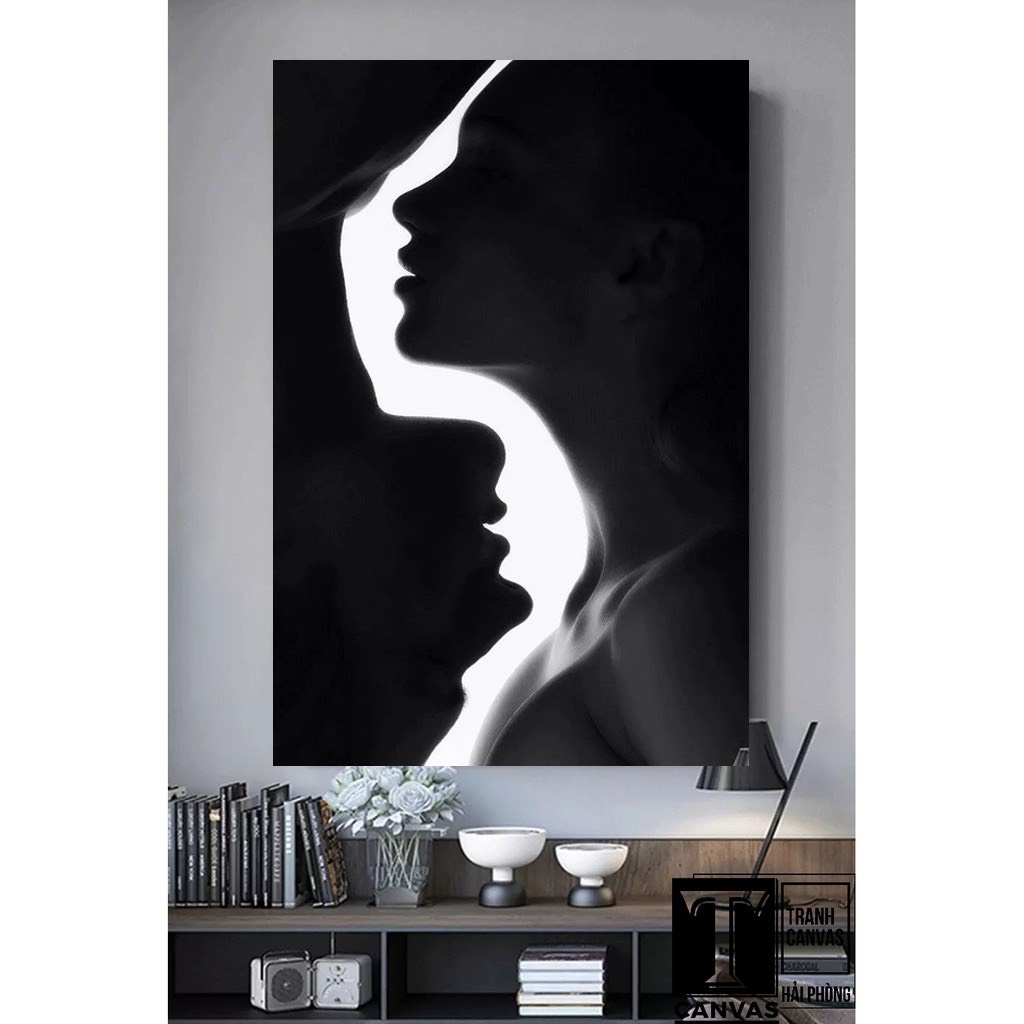 Tranh Tráng gương cao cấp chân dung Cô Gái Tình Yêu Lứa đôi Couple Trắng Đen nghệ thuật bí ẩn 2