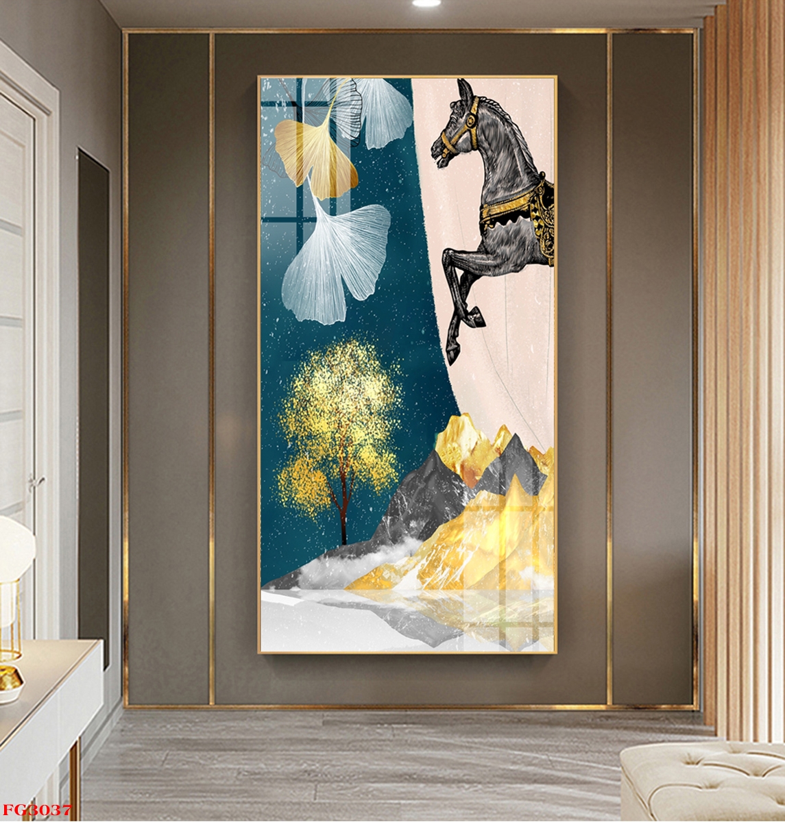 Tranh treo tường đơn dọc Canvas / Tráng gương ngựa trừu tượng tỷ lệ 1:2 -34