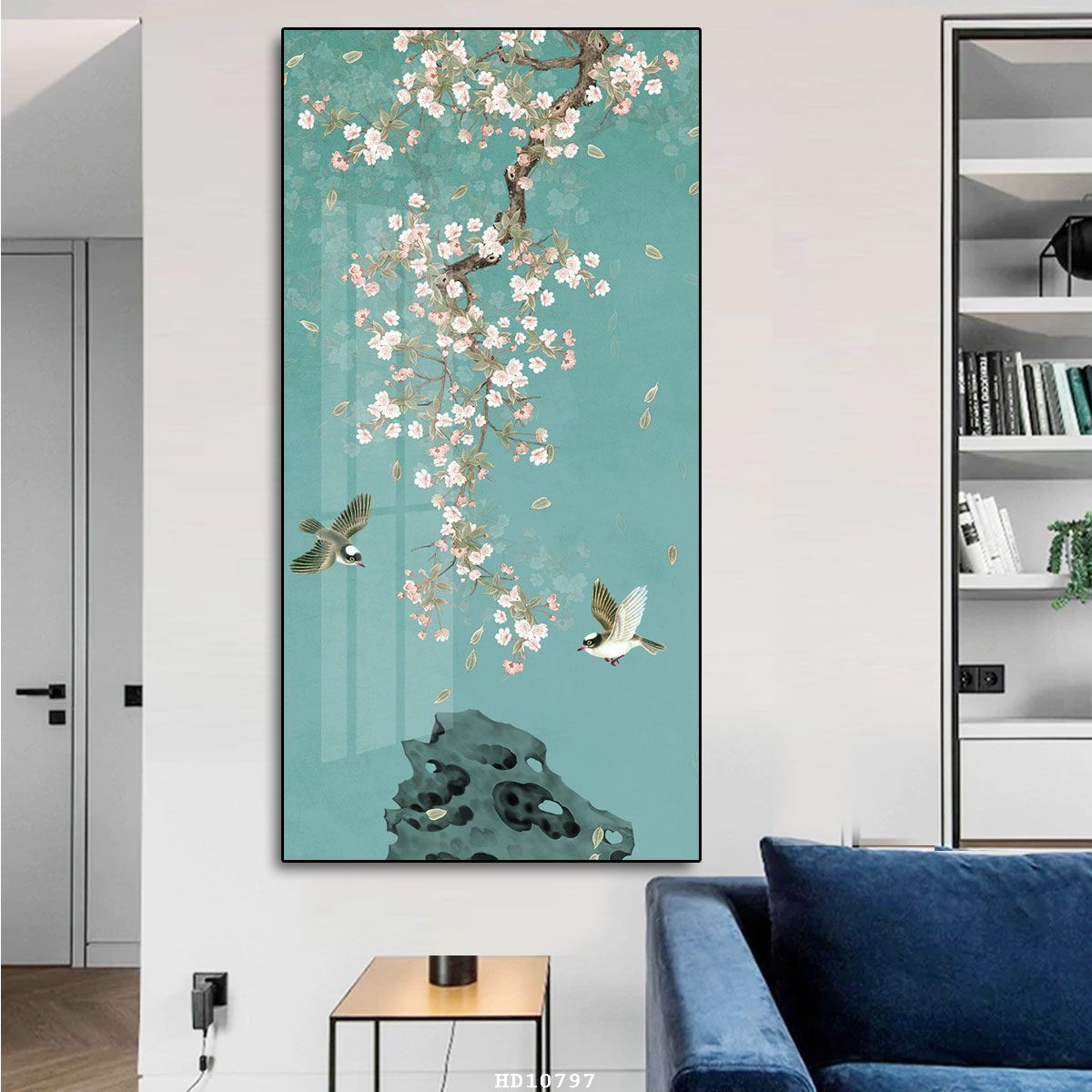 Tranh treo tường đơn dọc canvas Tráng gương hoa anh đào tao nhã tỷ lệ 1:2 -25