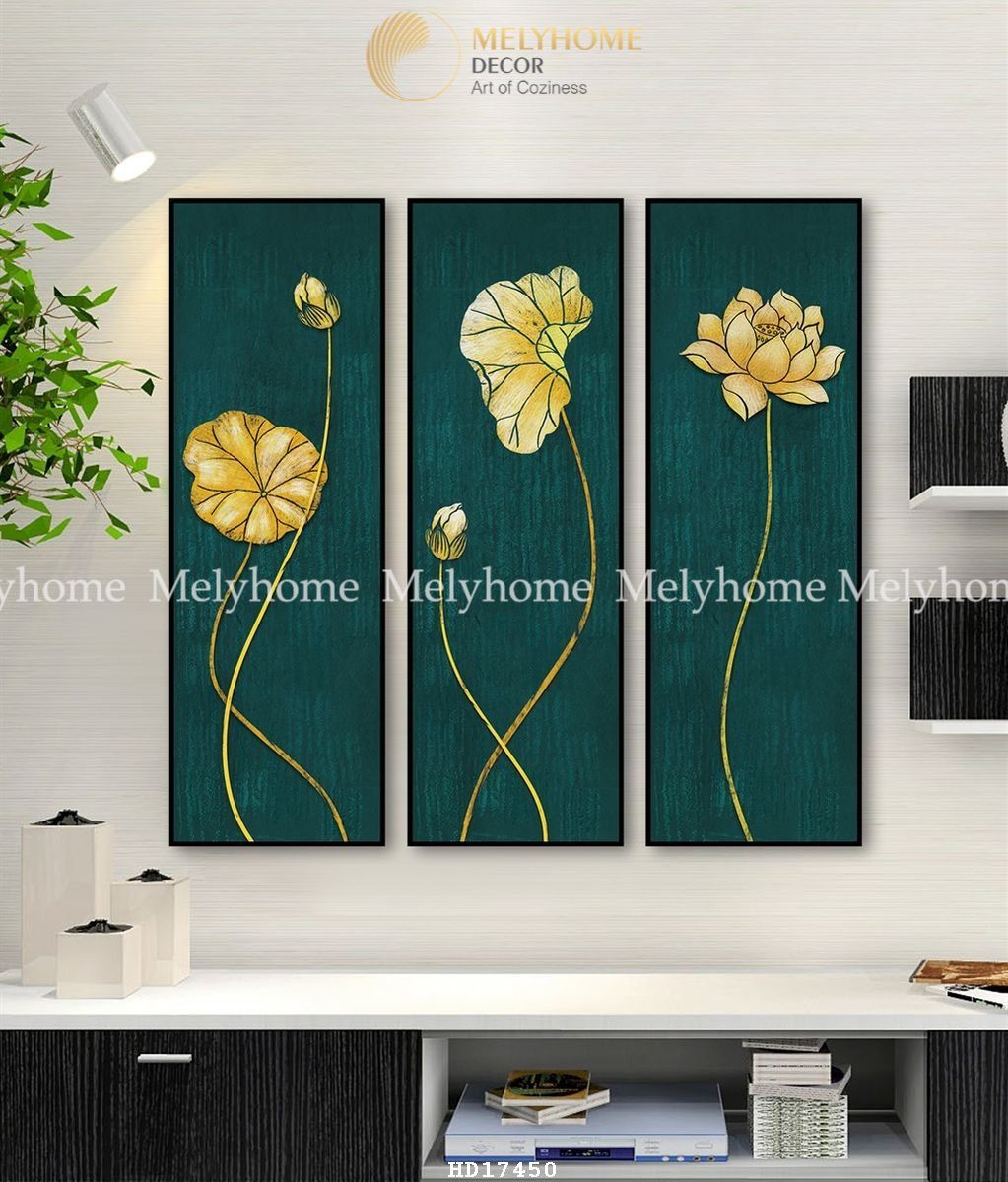 Bộ 3 Tranh Treo Tường Canvas / Tráng Gương Hoa sen - HS1331
