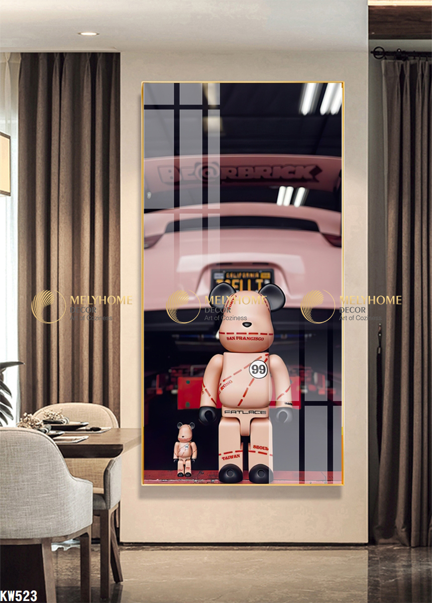 Tranh treo tường đơn dọc canvas Tráng gương Gấu Bearbrick Kaws hiện đại (tỷ lệ 1:2) -1