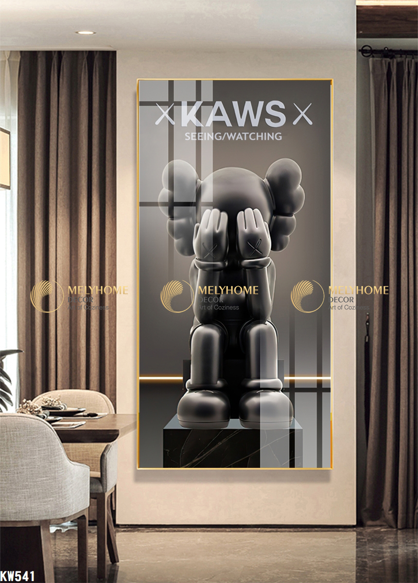 Tranh treo tường đơn dọc Canvas Tráng gương Gấu Bearbrick Kaws hiện đại (tỷ lệ 1:2) -3