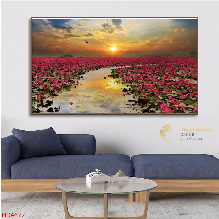 Tranh Đơn Ngang Treo Tường Tráng Gương / Canvas Hoa Sen HSDN236- MELYHOME