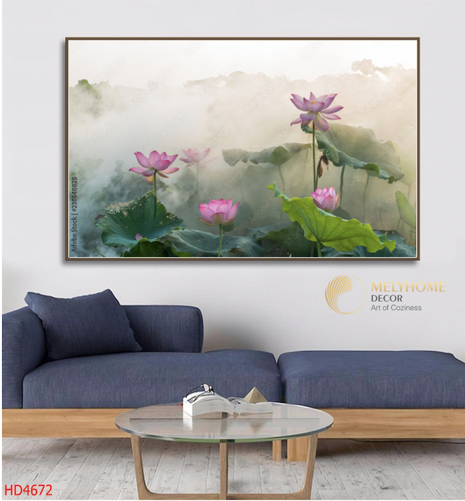 Tranh Đơn Ngang Treo Tường Tráng Gương / Canvas Hoa Sen HSDN237- MELYHOME