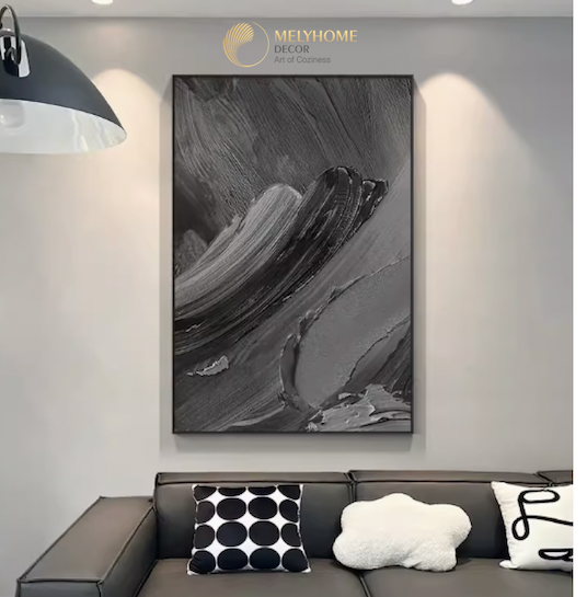 Tranh Đơn Dọc Treo Tường Tráng Gương / Canvas Cao Cấp Trừu Tượng Nghệ thuật Đen Phong Cách Sơn Dầu Tối Giản TTDN2314- MELYHOME