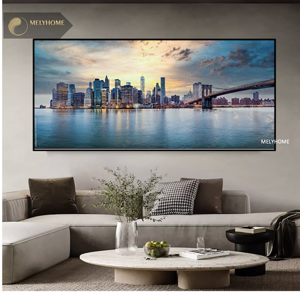Tranh Đơn Ngang Treo Tường Tráng gương Phong Cảnh Thành Phố Brooklyn Bridge New York Nổi Tiếng -TP1210