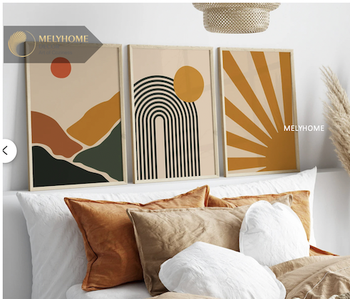 Bộ 3 Tranh Treo Tường Tráng Gương / Canvas Tối Giản Boho Minimalist - MELYHOME- 18