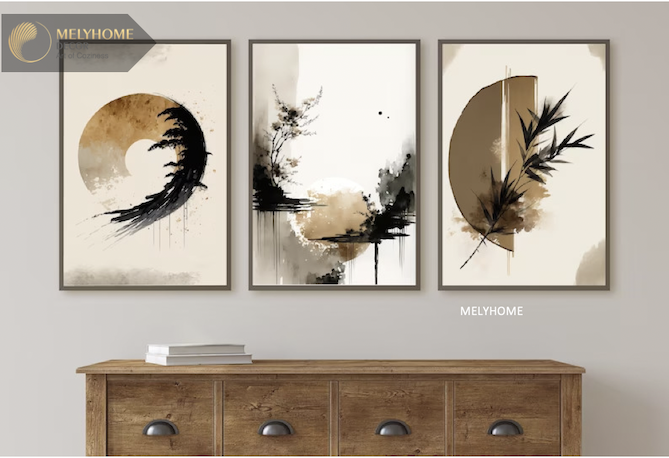 Bộ 3 Tranh Treo Tường Tráng Gương / Canvas Tối Giản Boho Minimalist - MELYHOME- BOHO3233