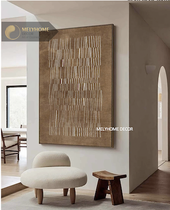 Tranh Nâu Be Cafe Đất Boho Minimalist Wabi Sabi Nhật Bản Tối Giản Đơn Dọc Treo Tường Tráng Gương / Canvas Cao Cấp Trang trí Phòng Học Bàn ăn