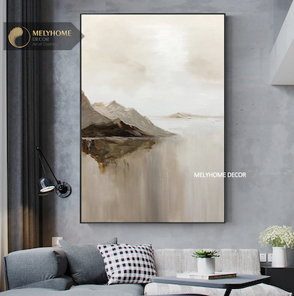 Tranh Nâu Be Cafe Đất Núi Phong Cảnh Trừu Tượng Boho Minimalist Wabi Sabi Nhật Bản Tối Giản Đơn Dọc Treo Tường Tráng Gương / Canvas Cao Cấp Trang trí Phòng Học Bàn ăn