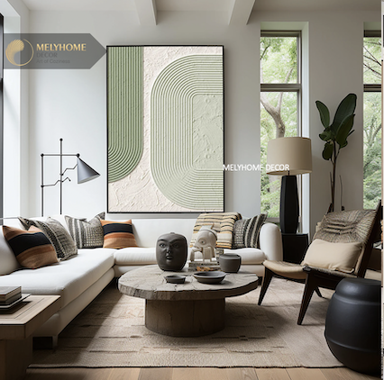 Tranh Xanh Dương Boho Minimalist Wabi Sabi Nhật Bản Tối Giản Đơn Dọc Treo Tường Tráng Gương / Canvas Cao Cấp Trang trí Phòng Học Bàn ăn