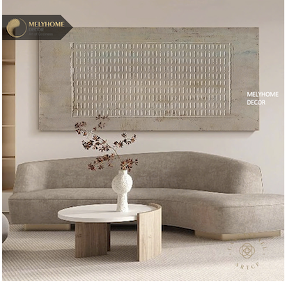 Tranh Đơn Ngang Trừu Tượng Hoạ Tiết Be Xám Xanh Nhạt Tối Giản Minimalist Wabi sabi Treo Tường Tráng gương trang trí phòng khách sạn, phòng ngủ