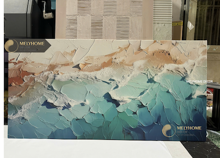 Tranh Đơn Ngang Trừu Tượng Xanh Dương Sóng Biển In Phẳng Giả vẽ 3D Tối Giản Minimalist Wabi sabi Treo Tường Tráng gương trang trí phòng khách sạn, phòng ngủ