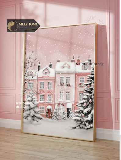 Tranh Màu Hồng Cá Tính Dễ Thương Pastel Tối Giản Đơn Dọc Treo Tường Tráng Gương / Canvas Cao Cấp Trang trí Quán Cafe Showroom Thời Trang