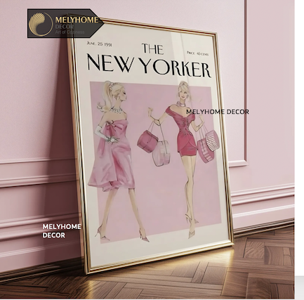 Tranh Màu Hồng Cá Tính Dễ Thương Pastel Tối Giản Đơn Dọc Treo Tường Tráng Gương / Canvas Cao Cấp Trang trí Quán Cafe Showroom Thời Trang