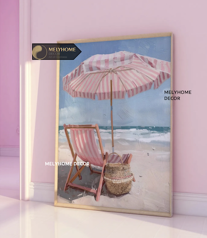 Tranh Hồng Dễ Thương Pastel Boho Minimalist Tối Giản Đơn Dọc Treo Tường Tráng Gương / Canvas Cao Cấp