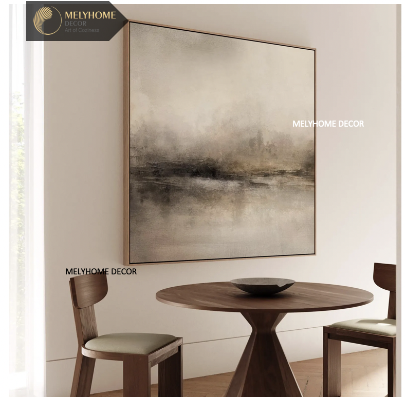 Tranh treo tường đơn vuông- Tráng gương Cao Cấp Nâu Đất Cafe Trừu tượng IN Kiểu Sơn Dầu Wabi sabi Tối Giản Minimalist - MELYHOME DECOR