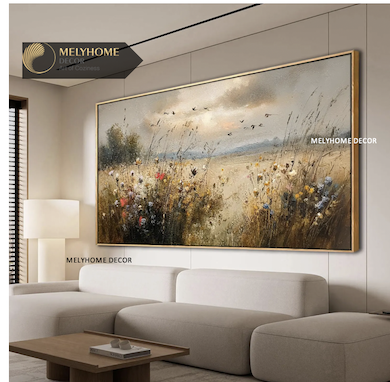 Tranh Khổ Lớn Ngang Rừng Cây Sông Nước In Kiểu Phong Cách Sơn Dầu Vintage Retro Châu Âu Phong Cảnh Treo Tường Canvas / Tráng gương trang trí phòng khách sạn, phòng ngủ- MELYHOME DECOR